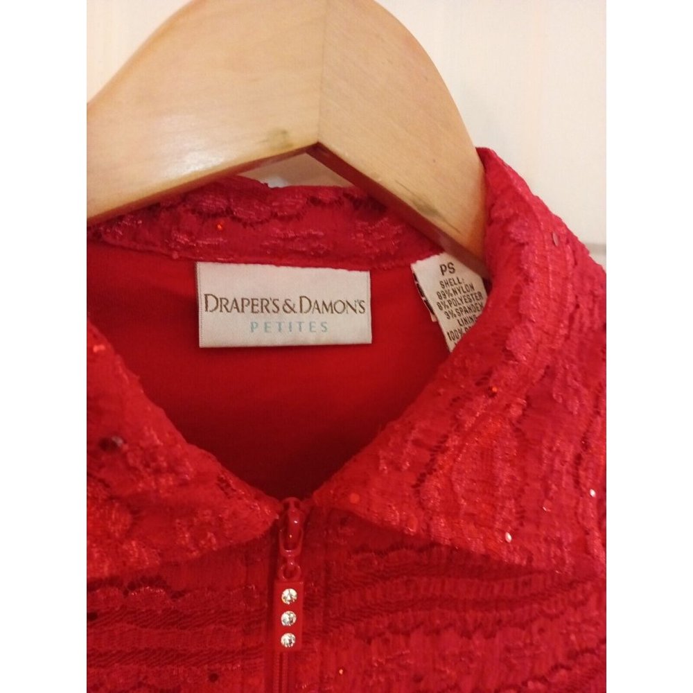 Womens Draper's & Damon's Elegant Sequin Red Lightweight Lined Zip Jacket PSmall - Picture 6 of 9